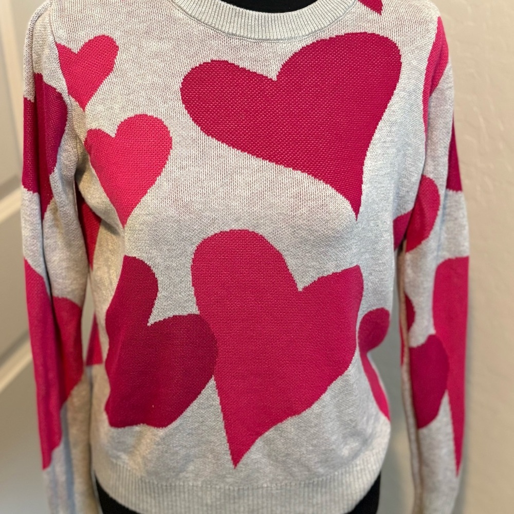 For The Republic Gray and Pink Heart Sweater